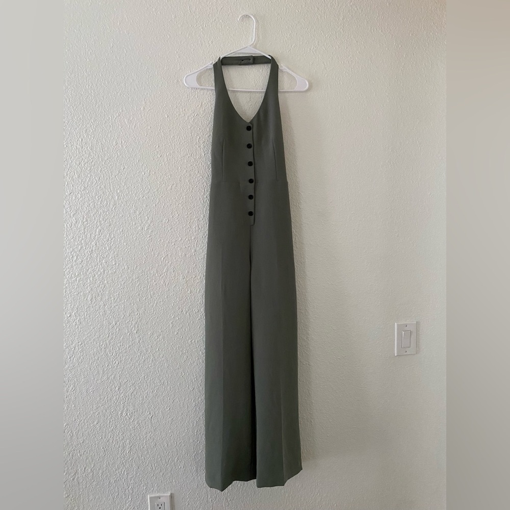 Aritzia Wilfred Upscale Olive Green Halter Jumpsuit - Picture 6 of 11